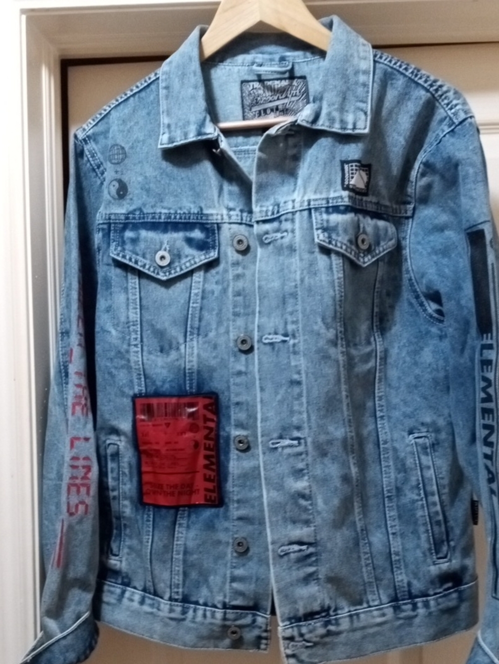 Brooklyn Cloth Light Blue Denim Jacket with Red PatchNWOT